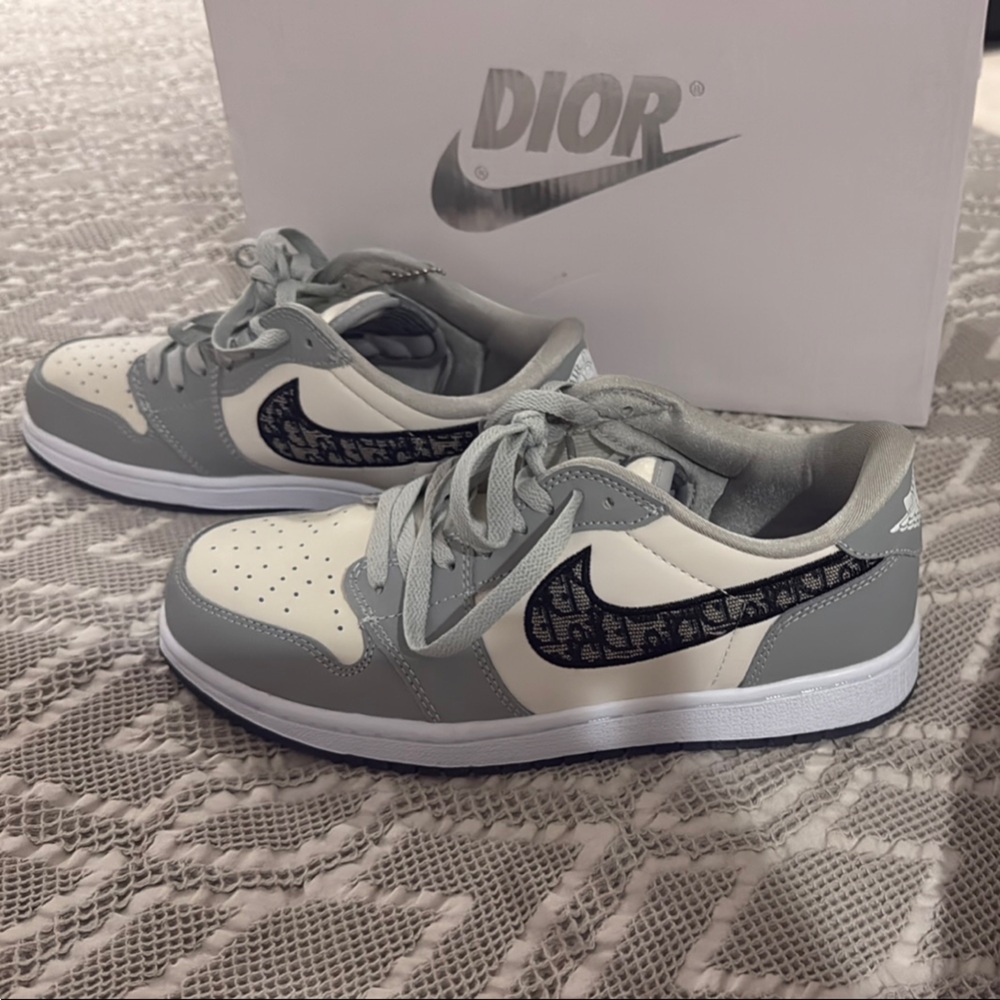 Nike Dior style Gray and White Athletic Shoes with Sleek Design